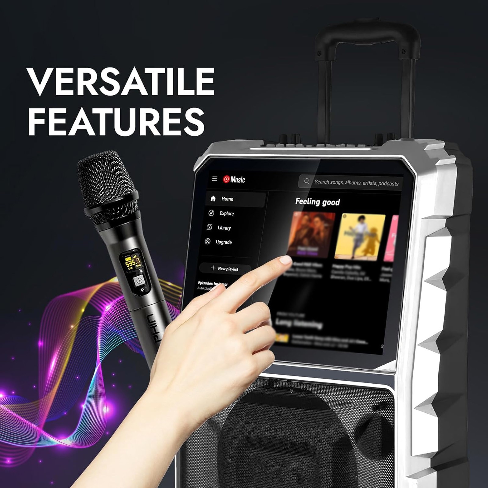 Professional Karaoke Machine Bluetooth Speaker Lyrics Display Screen w/ Mic DJ
