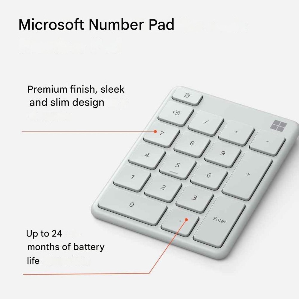 Microsoft Number Pad Wireless Bluetooth Standalone for Numeric Input - White