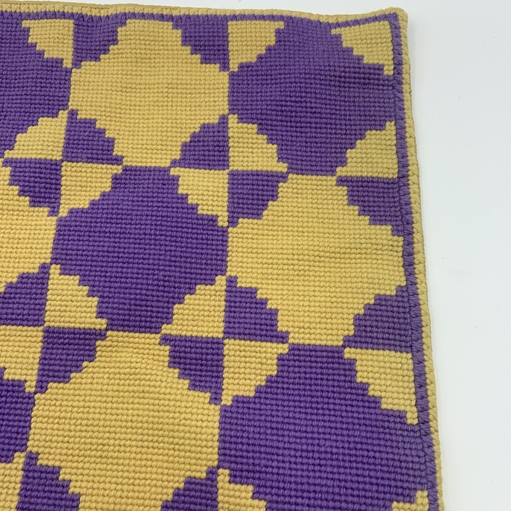Finished Wool Needlepoint Throw Pillow Cover Modern Geometric Purple Tan