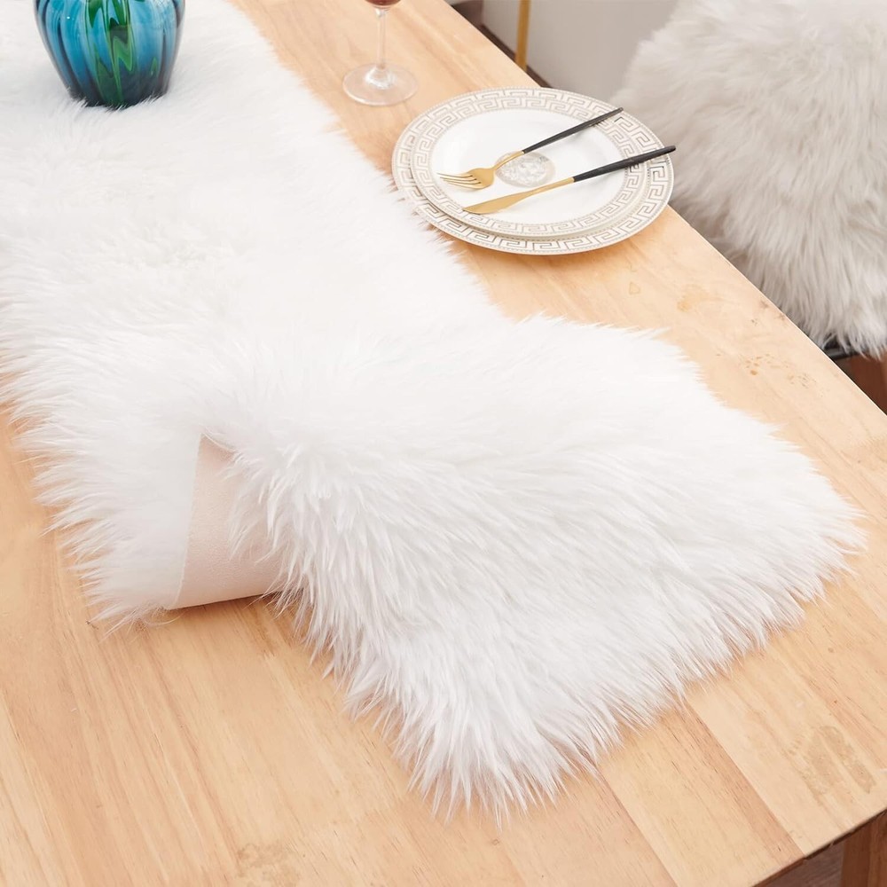 Faux Fur Table Runner White 11.8x59inch for