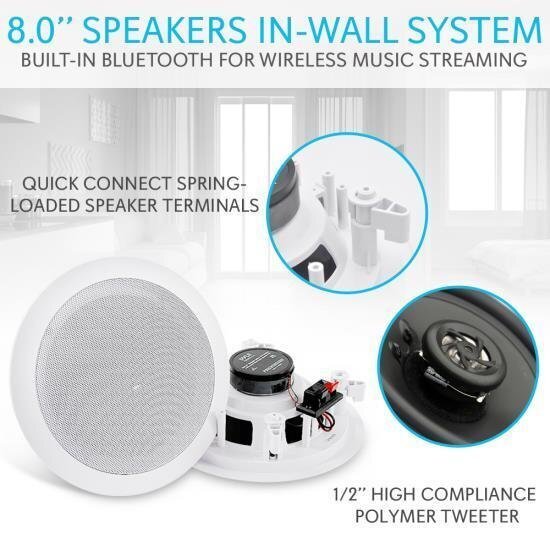 Dual 8’’ Bluetooth Ceiling / Wall Speakers, 2-Way Flush Mount Home Speaker Pair
