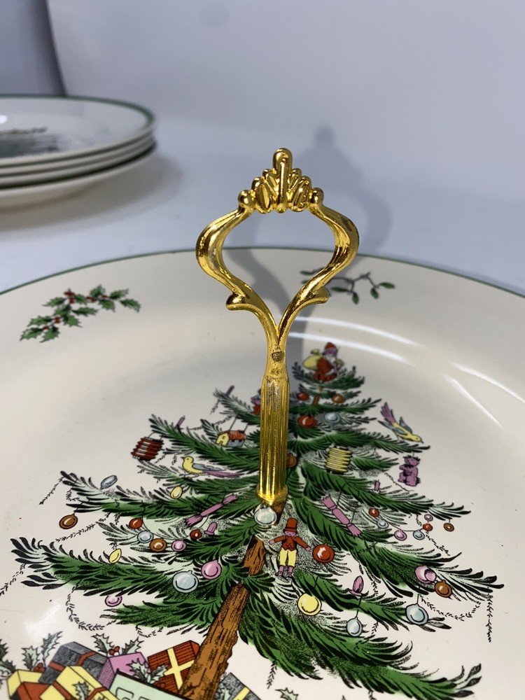 Spode Christmas Tree Single Handled Tidbit/Canape Serving Tray/Server 10 1/2"