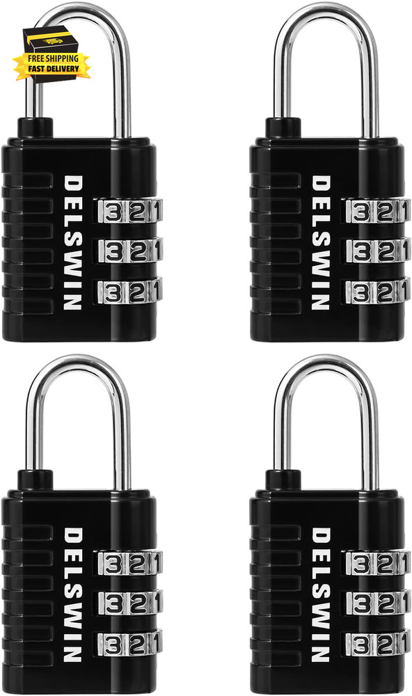 Combination Lock 3-Digit Small Padlock - 4Pcs Resettable Combo Lock for School G