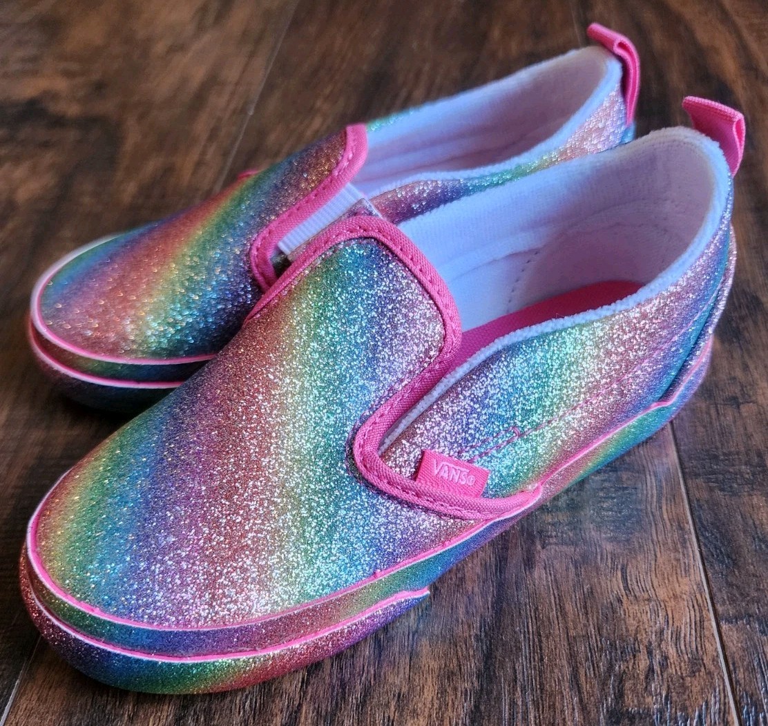 Vans Glitter Rainglow Rainbow Girls Kids Size 10 Toddler Classic Slip On Shoes