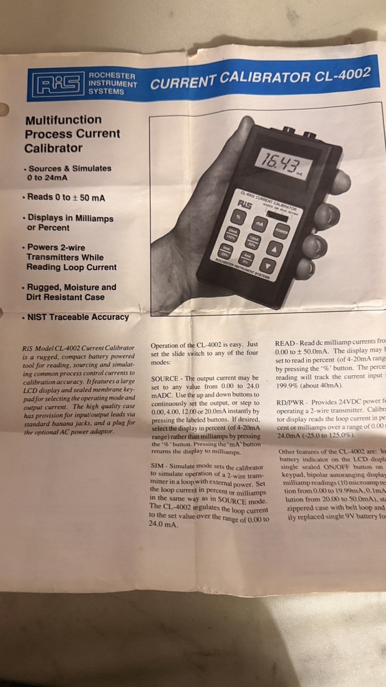 Rochester Instrument CL-4002 Multifunction Process Current Calibrator