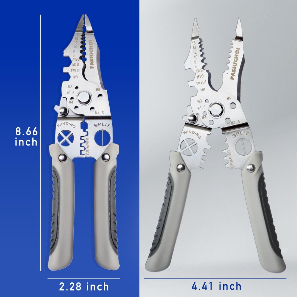 Multi-function Wire Stripper Tool Electrical, 9-in-1 Cutter & Grey