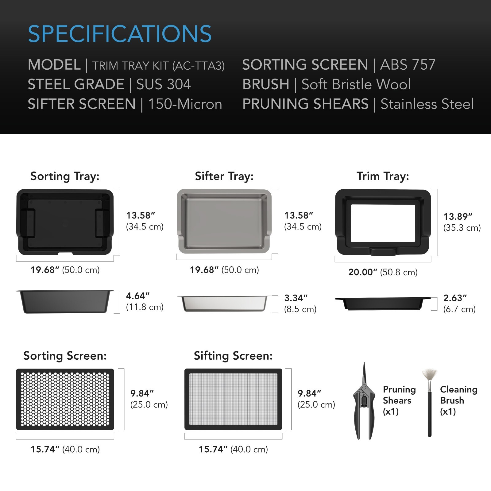Large Trim Tray System, 20-Inch Interchangeable 3-Tray & 2-Screen Kit