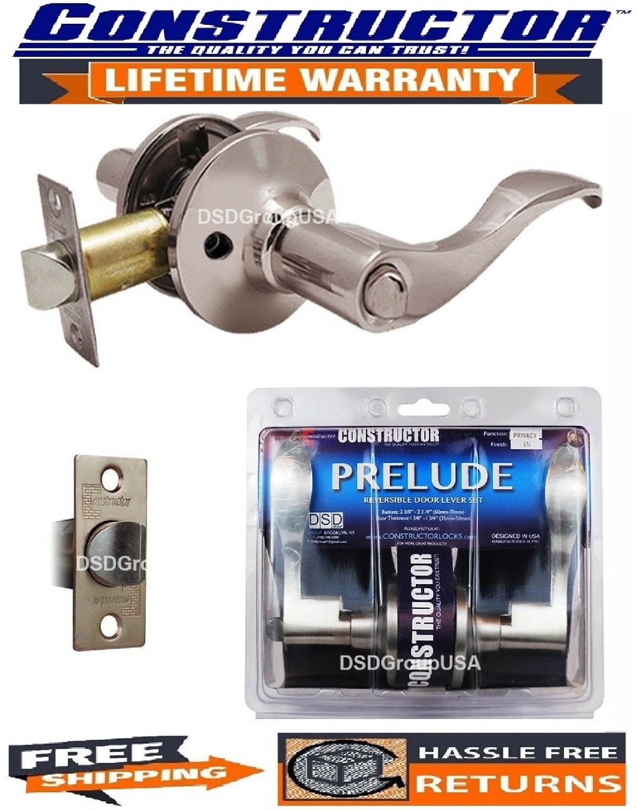 Constructor Privacy Door Lock Bedroom / Bathroom Prelude Lever Handle - 5 Colors