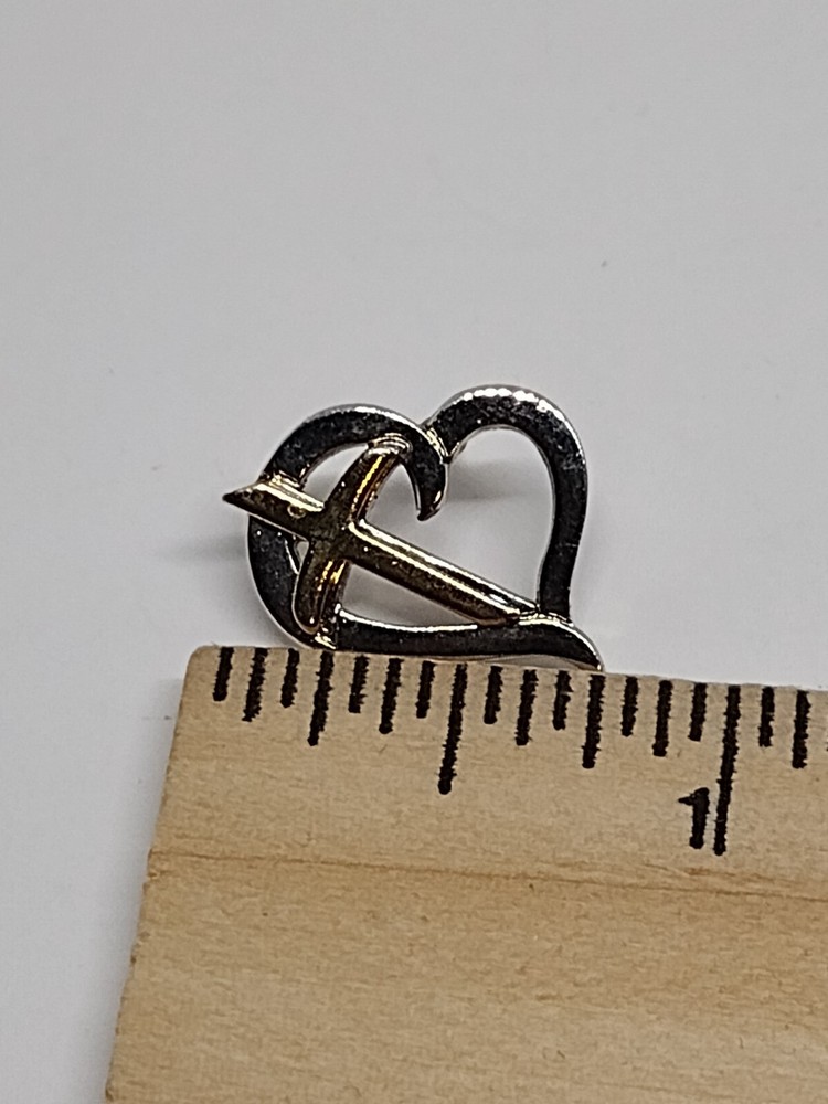 Open Heart Religious Cross Lapel Pin
