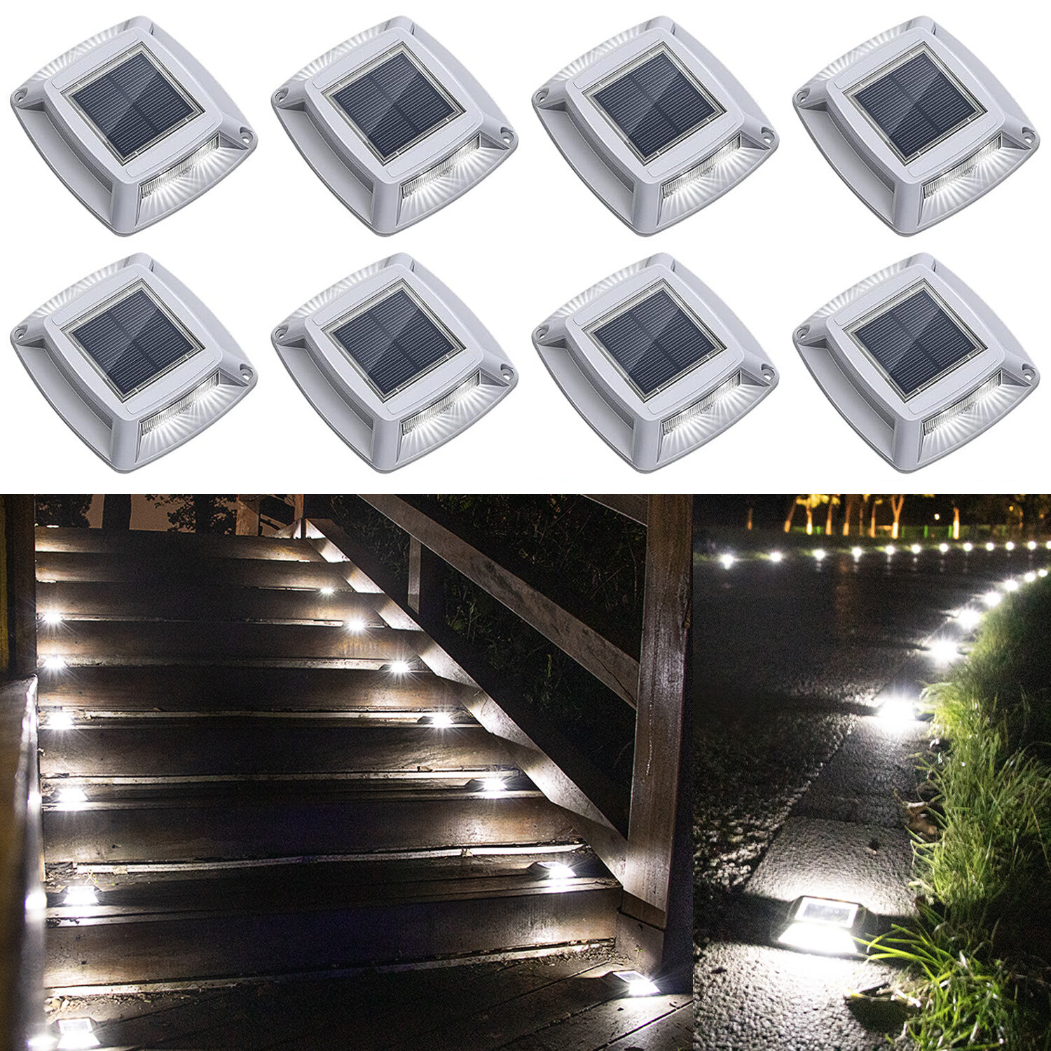 LED Solar Deck Lights Outdoor Garden Driveway Pathway Stair Step Dock Fence Lamp