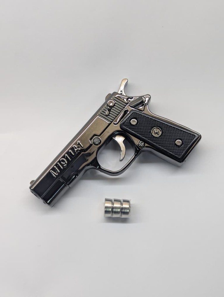 Mini Gun Keychain Laser Pointer, LED Flashlight 1/6 Scale M1911A1 Black Edition