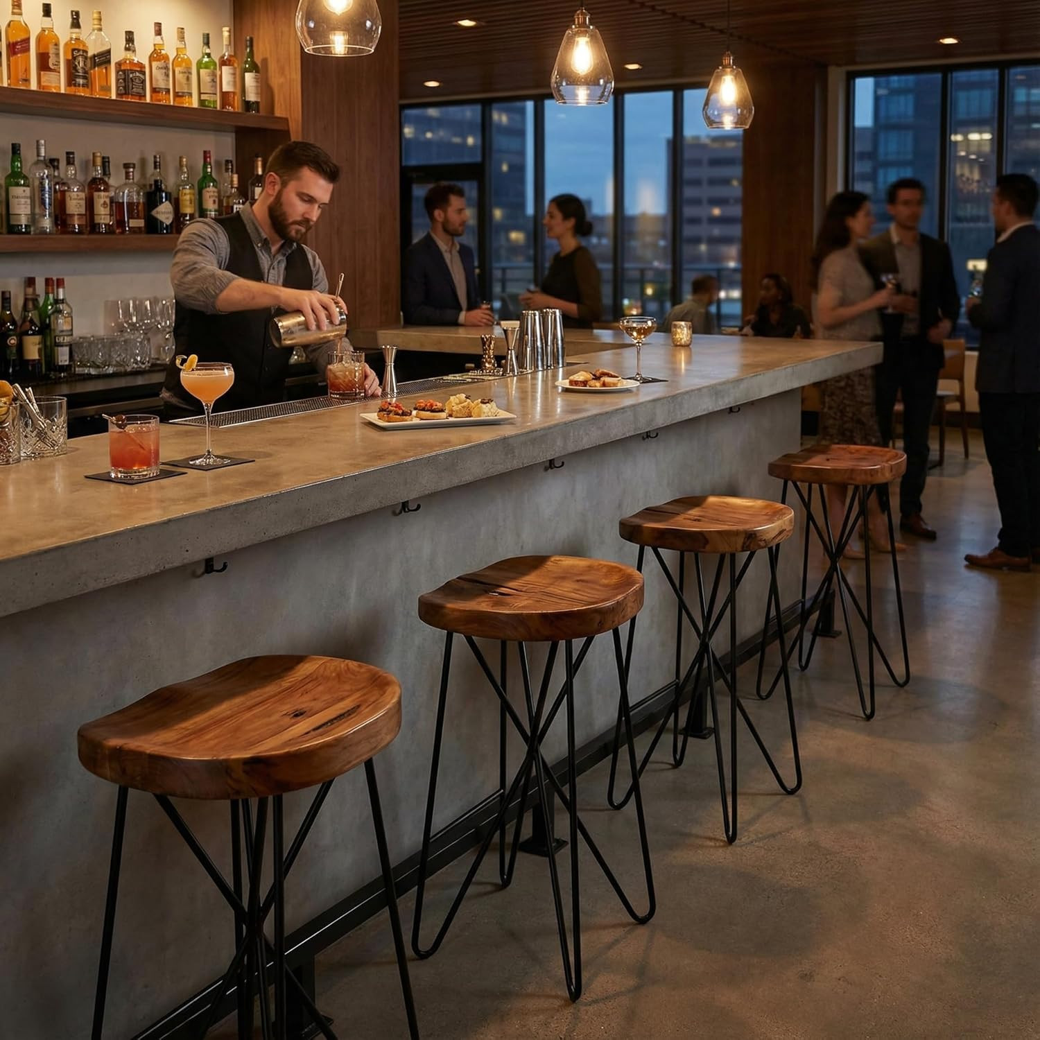 Aloha Backless Teak Counter Stool with Black Metal Legs - 27" Tall