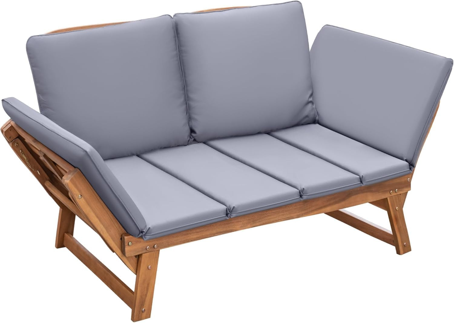 Outdoor Couch Acacia Wood Patio Couch with Adjustable Armrests, Outdoor Converti