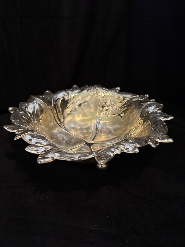 Vintage German WMF Imora electroplated brass bowl with intricate leaf pattern