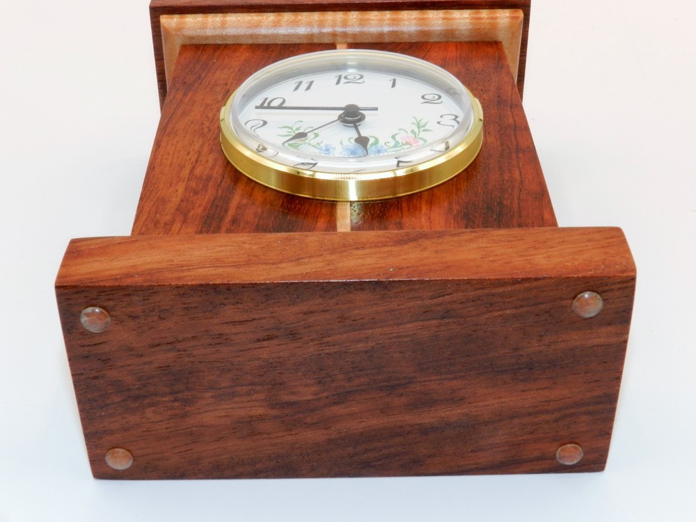 Handmade Desk Clock with quartz movement. Made from BUBINGA & CURLY MAPLE! #11