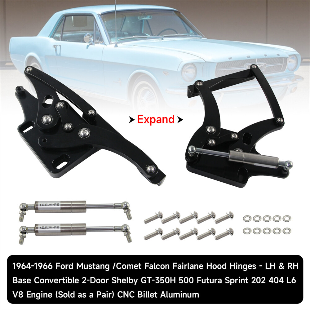 Billet Hood Hinge Kit Left and Right Side For Ford Mustang 1964-1966 Black