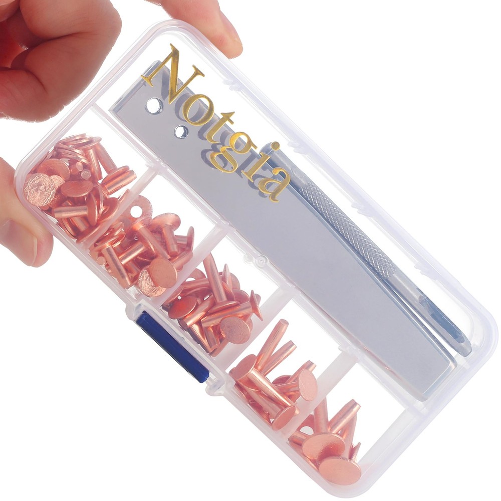 Notgia 50Sets Copper Rivets Assorted Leather Rivet Kit for Leather Working Brass