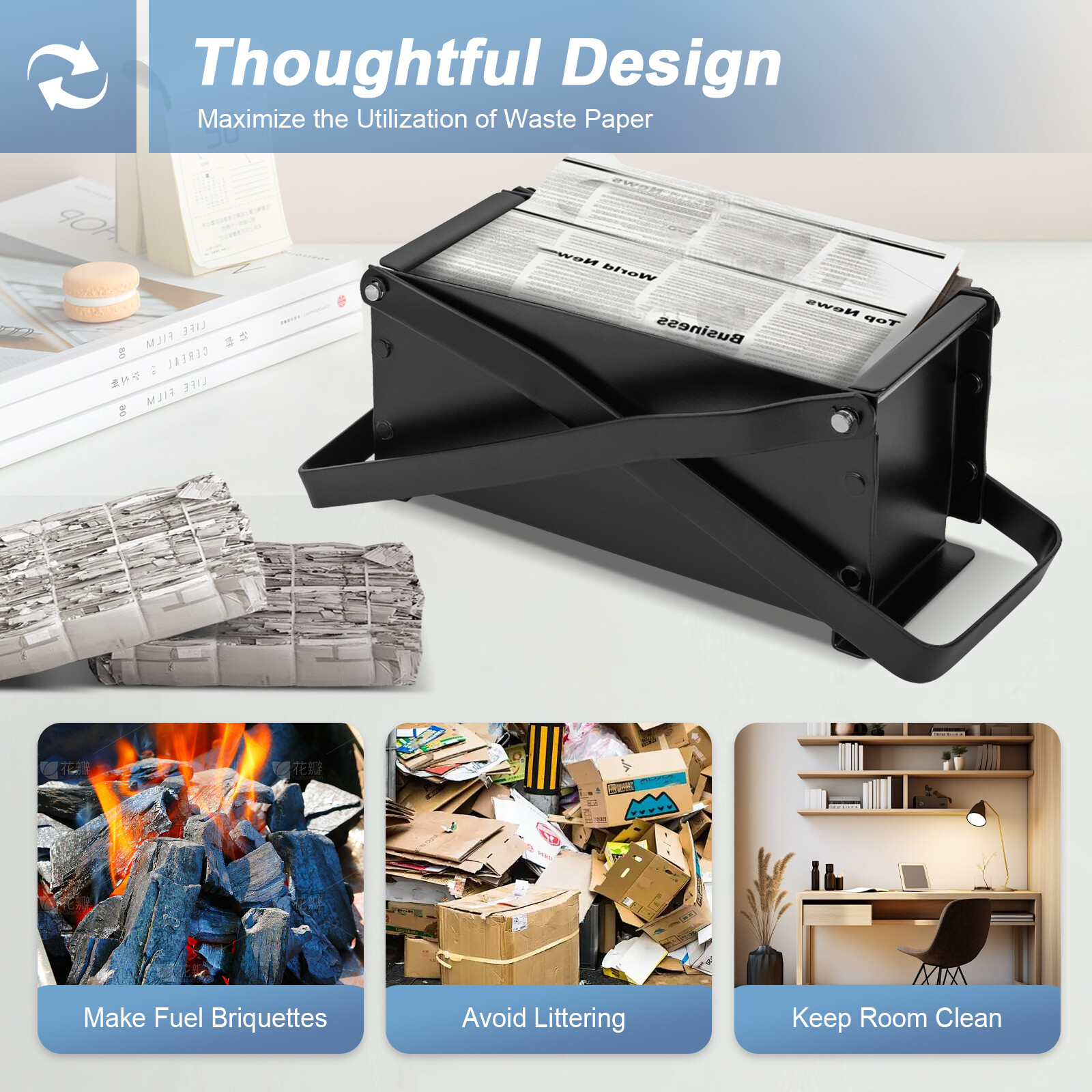 Paper Log Briquette Maker Steel Black and Red Manual Press Machine for Fire Sove