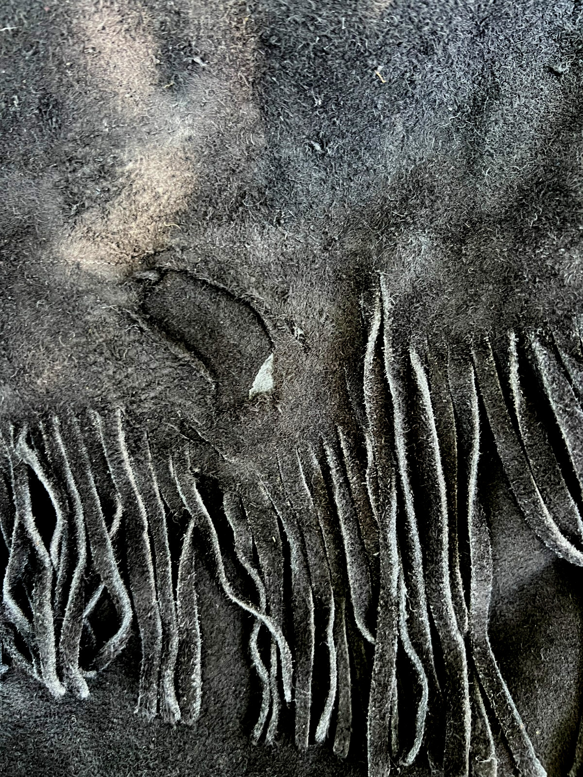 Native American Indian Black Suede Fringe Shawl & Skirt Leather 1970s Vintage!