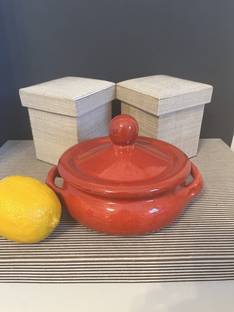 De Silva Pottery Casserole Dish Red Flame Covered Baker With Handle & Lid Italy