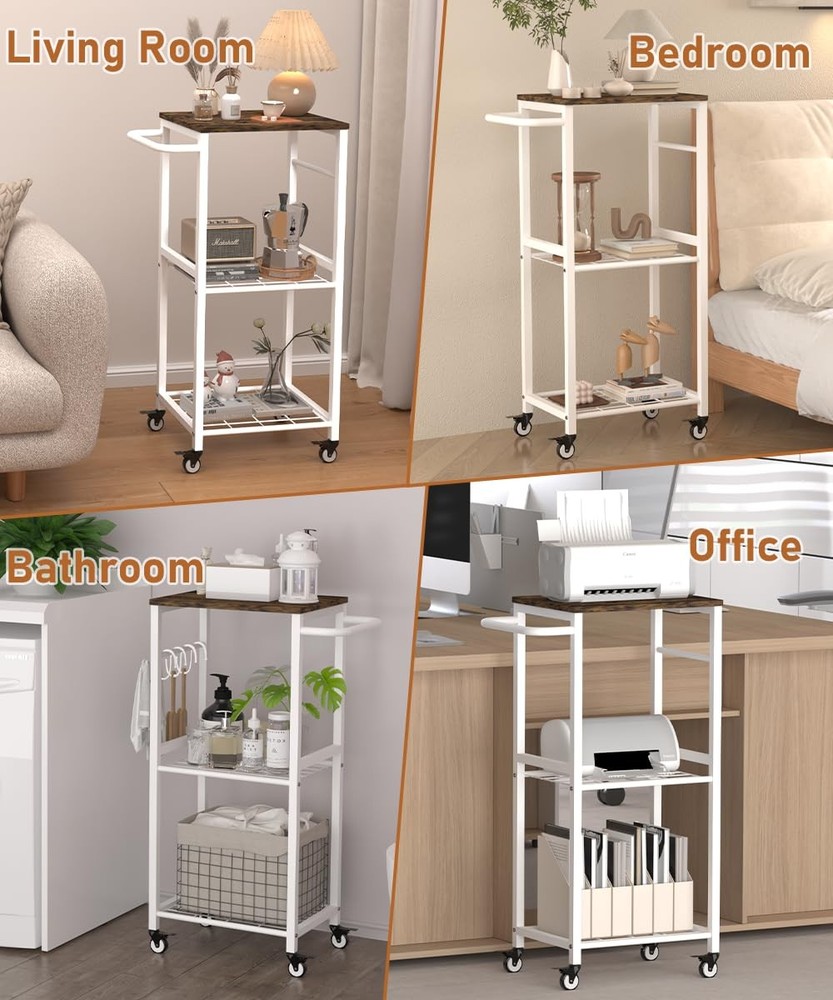 Kitchen Microwave Stand Cart with Storage Rack | 3-Tier Rolling Kitchen Side ...
