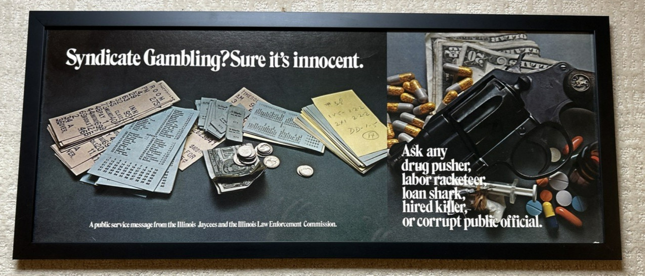 1970s Organized Crime and Syndicate Gambling PSA Poster Mafia Chicago IL 28 X 11