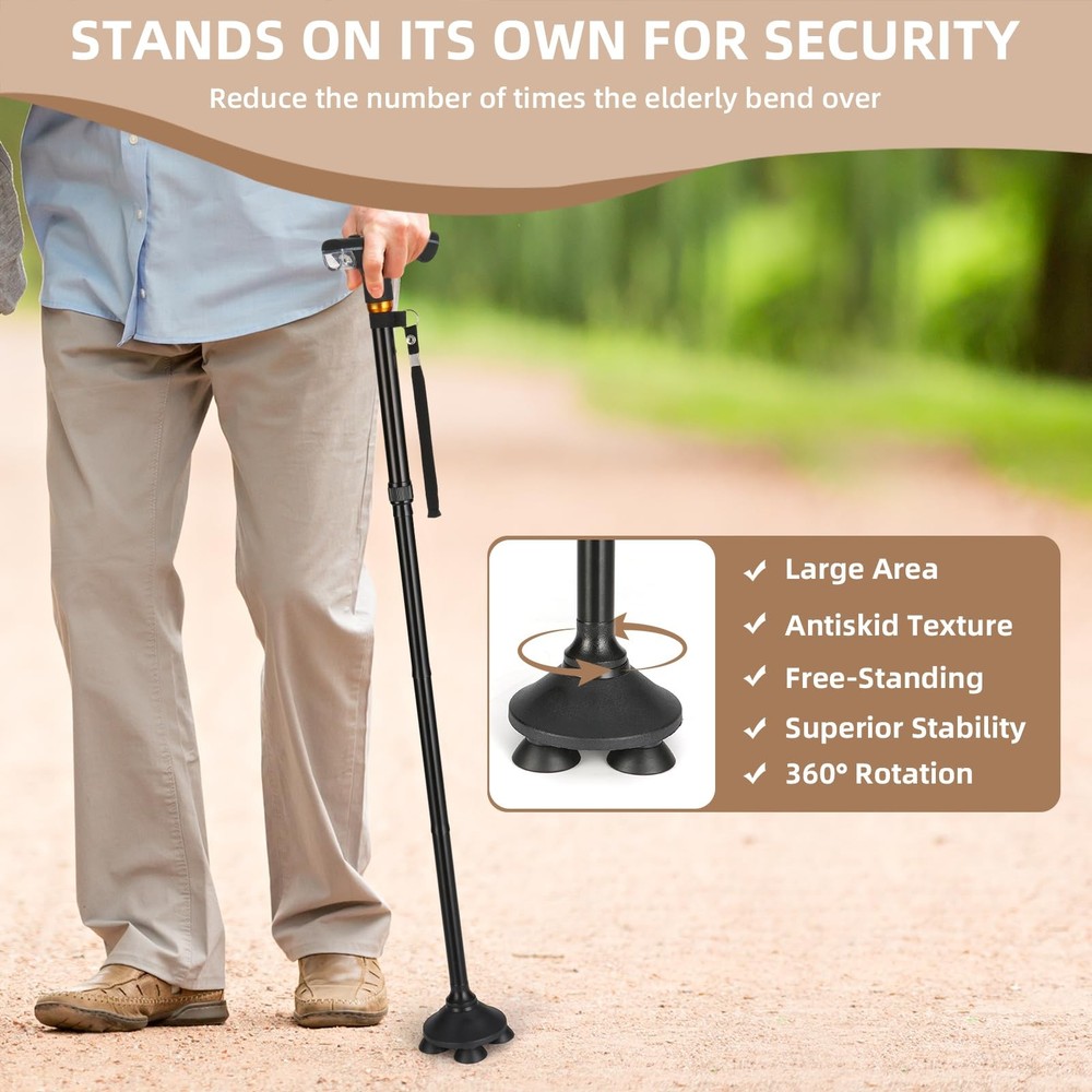 Walking Cane with Light - Foldable, Adjustable, Collapsible, Standing Cane, P...