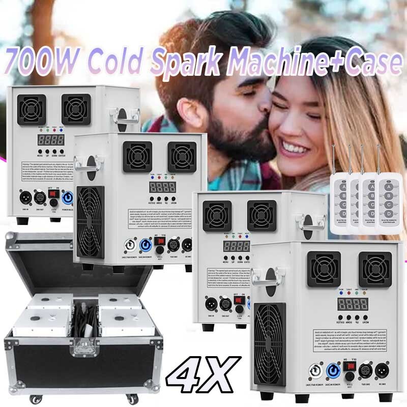4PCS Cold Spark Machine 700W DMX Stage Firework Machine 6.6-9.8ft Wedding W/Case