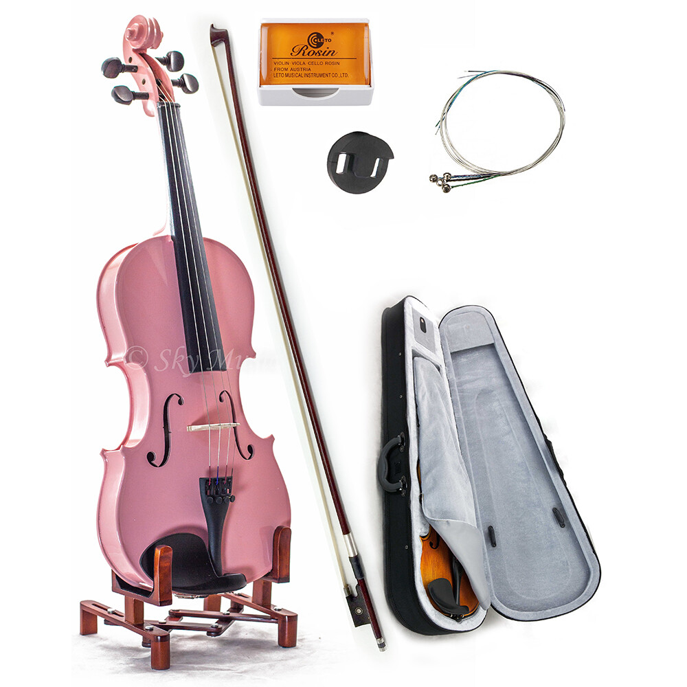 NEW Pink 4/4 Size Solid MAPLE SPRUCE Student Violin w Case/Bow/Rosin/String/Mute