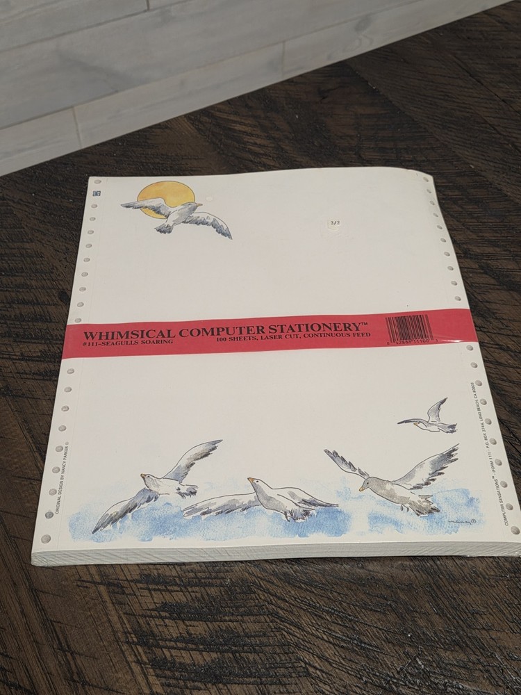 Seagulls Soaring Whimsical Computer Stationary 100 Sheets Laser Cut Pin Feed New
