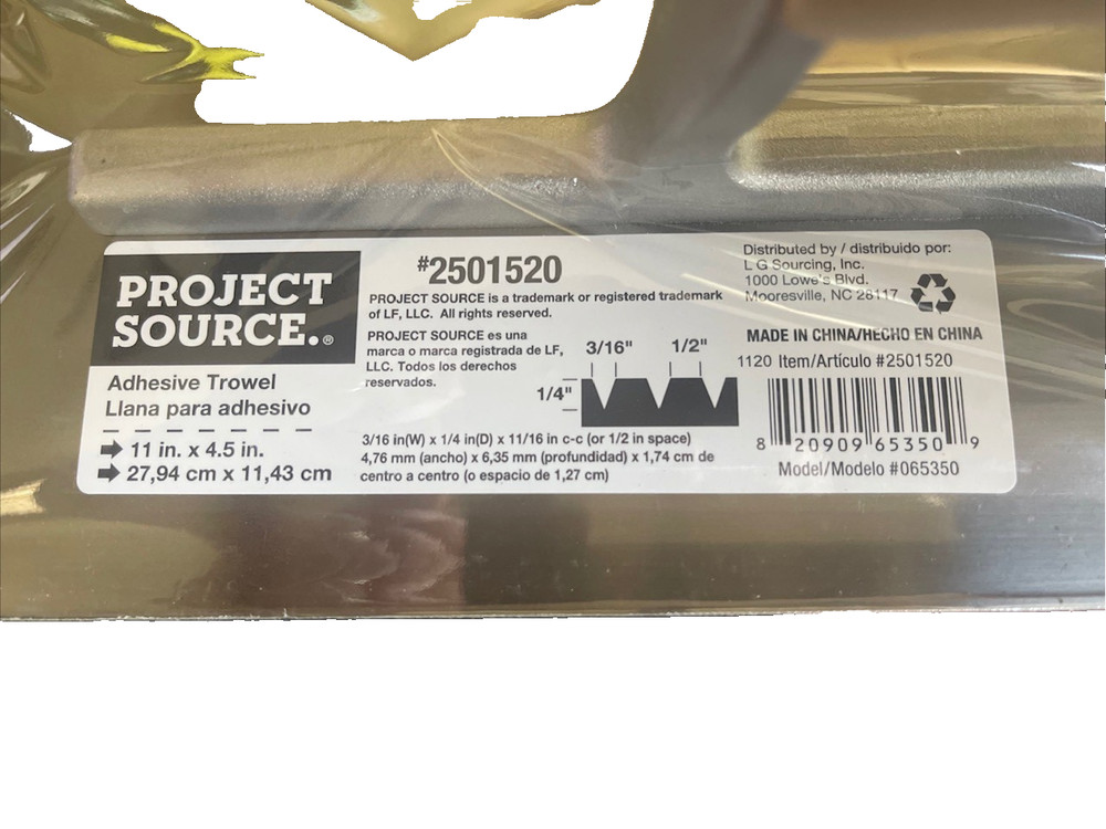 Project Source Adhesive Trowel 1/4-3/16-1/2" New