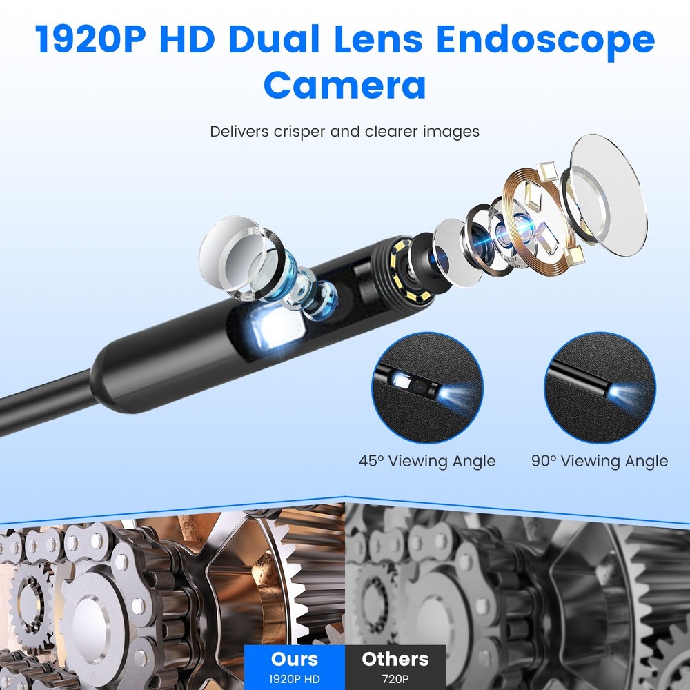Endoscope Camera 1920P HD Inspection Borescope Tool APP Control Camera w/ Light