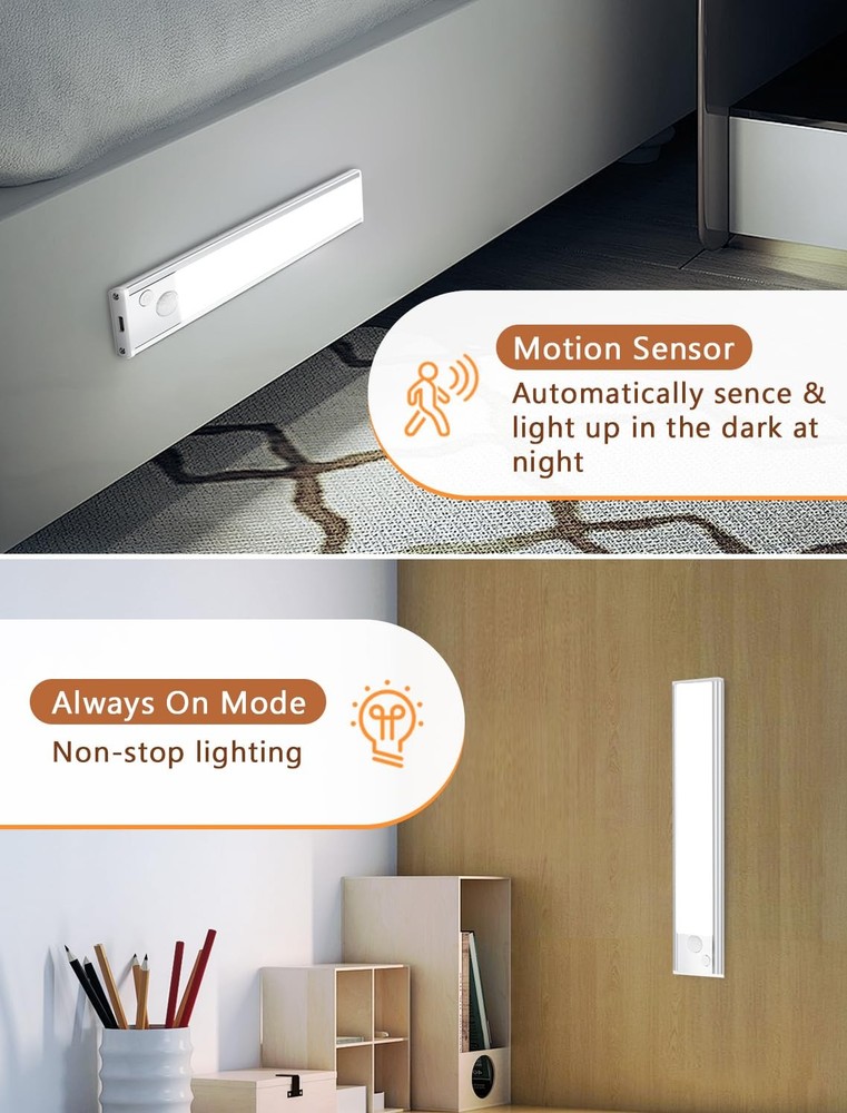Under Cabinet Motion Sensor Lighting: 8 Inch Dimmable Rechargeable Lights Ind...
