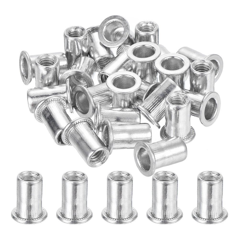 25Pcs Rivet Nuts Flat Head, M6 Aluminum Alloy Thread