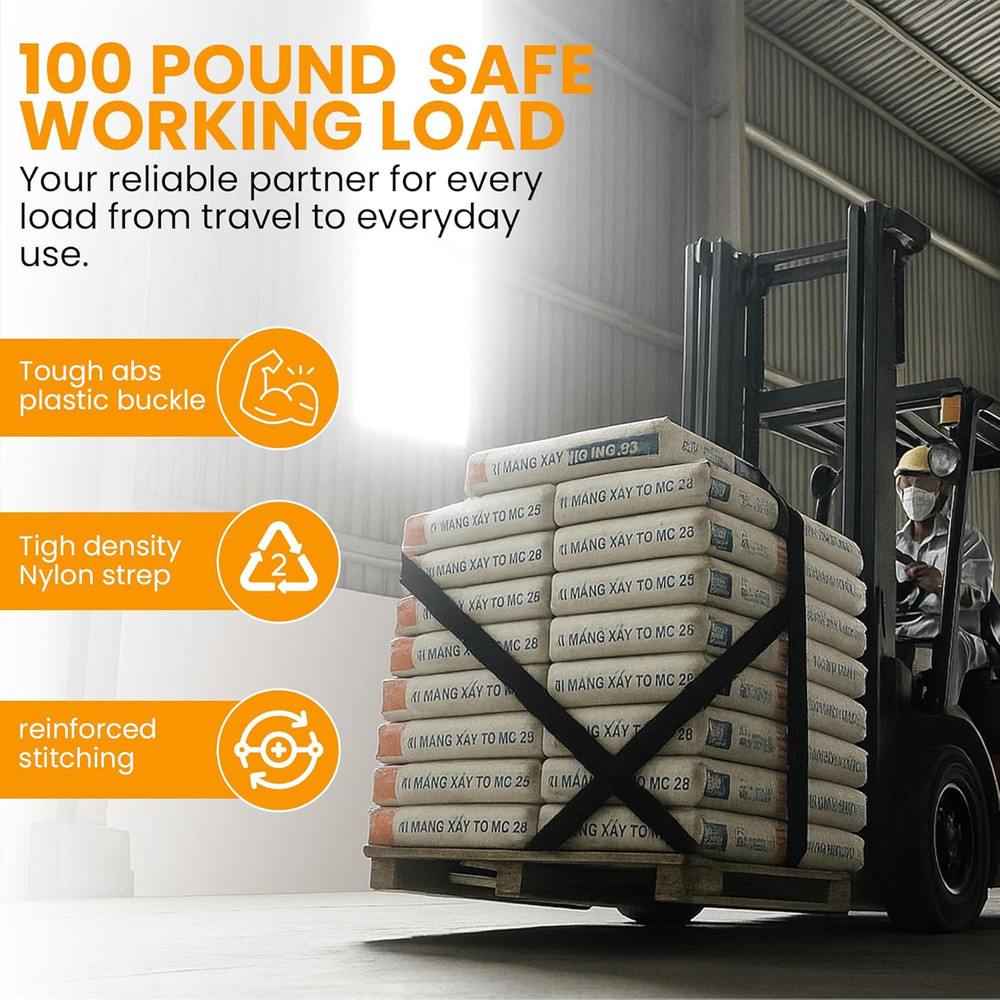 Utility Strap with Quick-Release Buckle, Black, 72-Inch, 6-Pack