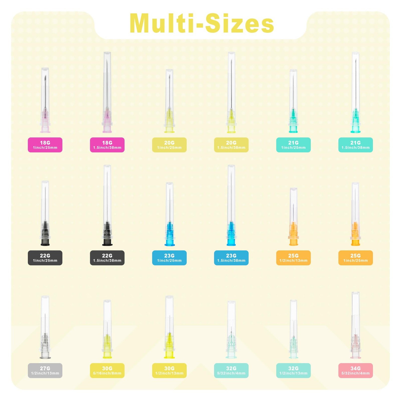 30 Gauge 1/2 Inch Needles with Caps, Individually Wrapped, 30 1/2"