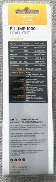 Serfas USM-1000 E-Lume 1000 Lumens Headlight