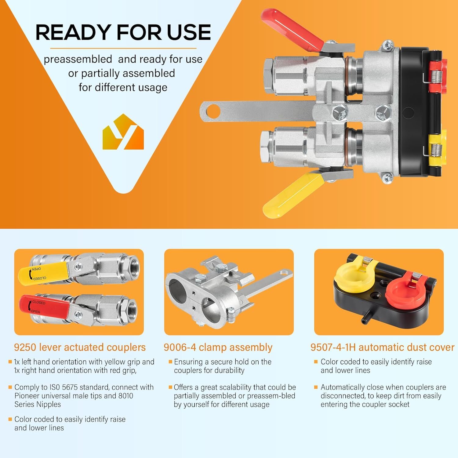 9500-4 For Pioneer Hydraulic Break-Away Coupler Kit Agricultural Tractor Clamp