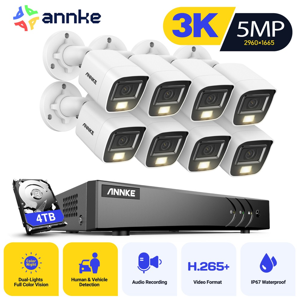 ANNKE 5MP 8CH DVR Audio Security Camera System Full Color Night Vision H.265+