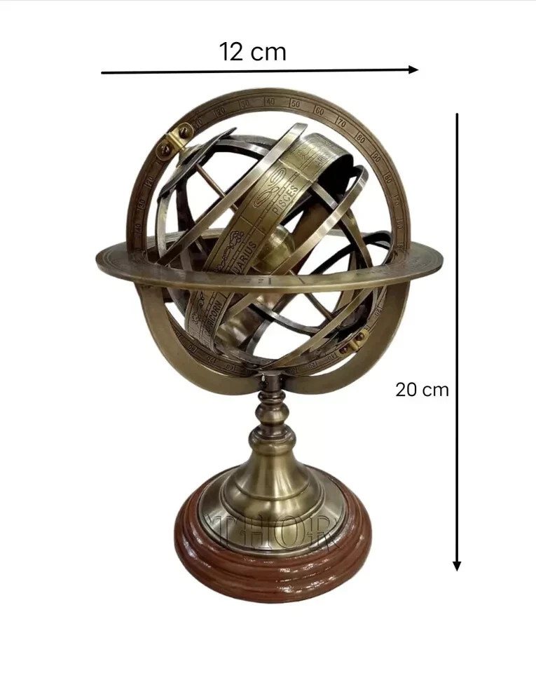 Engraved Brass Tabletop Armillary Nautical Sphere World Globe With Base Table