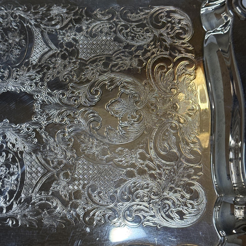 Vintage Oneida Silver Plate Ornate Rectangular Serving Tray Victorian Butler