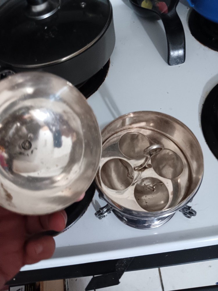 Antique English Silver Plate Condiment Egg Codder Eagle Finial Handle