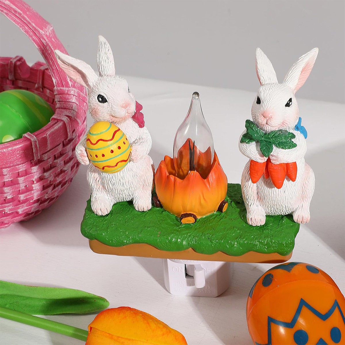 Bunny Campfire Flickering Nightlight, Easter Night Light Plug Into Wall Rabbit