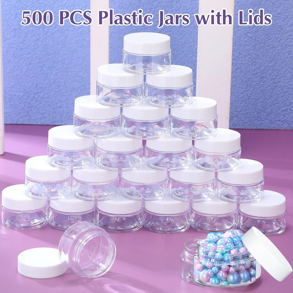 500 Pcs Plastic Jars Bulk Empty Cosmetic Container Jars with Lids Leak Proof rou