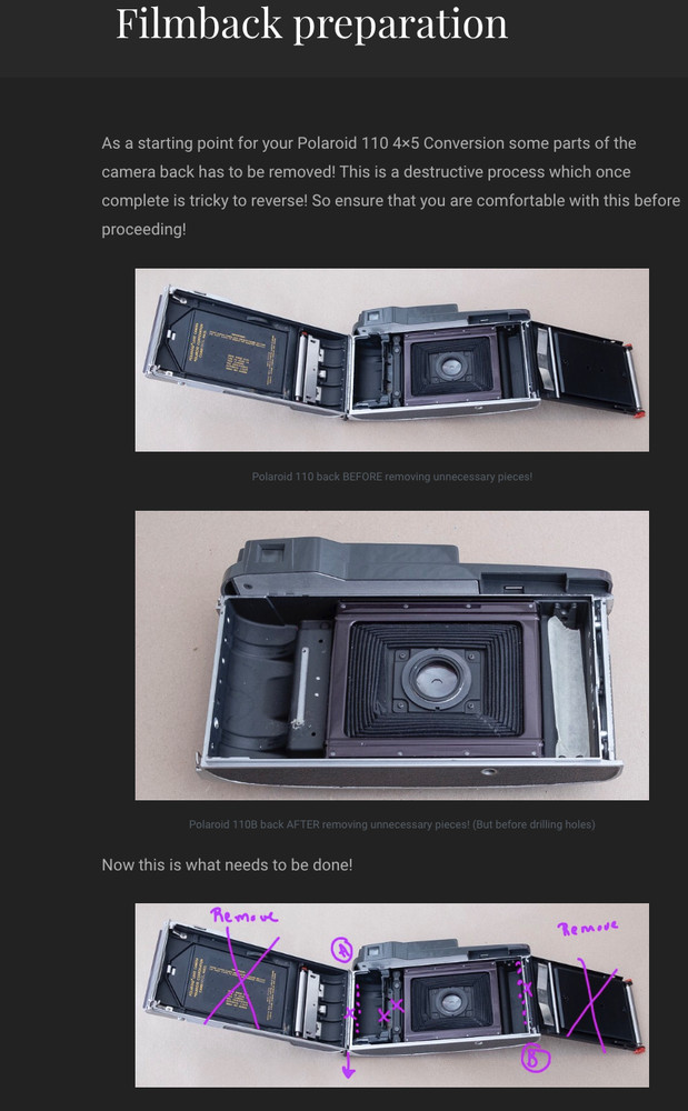 Polaroid 110A/B / 120 / 800 - 3d printed 4x5 conversion kit instructions