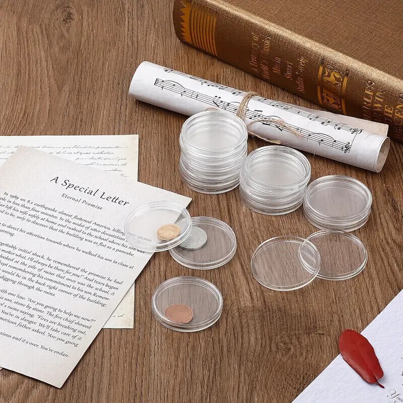 20Pcs 46MM Clear Round Coin Capsule Container Storage Box Holder Case Plastic