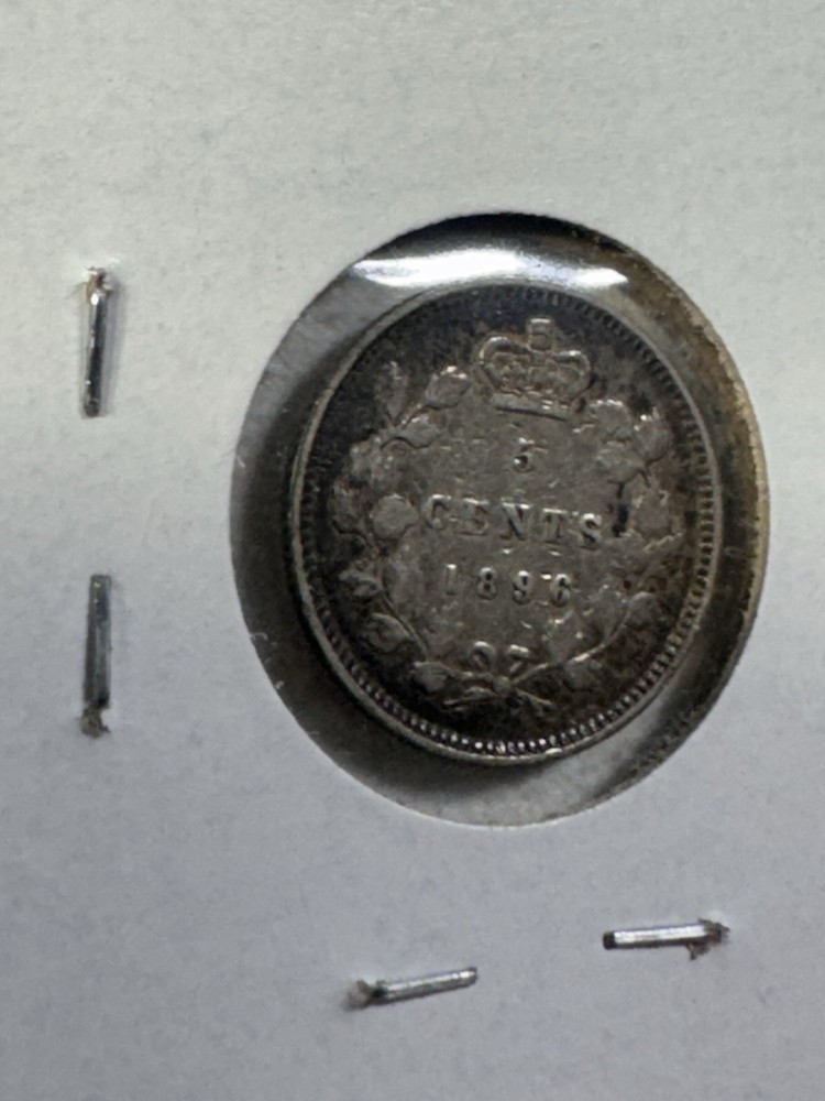 1896 Canada 5 Cents Small Silver Coin Damaged