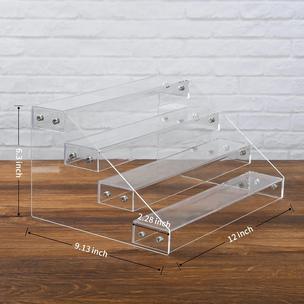 12" Acrylic Riser Display Stands - 4 Tier Clear Acrylic Display Shelf, Double Si