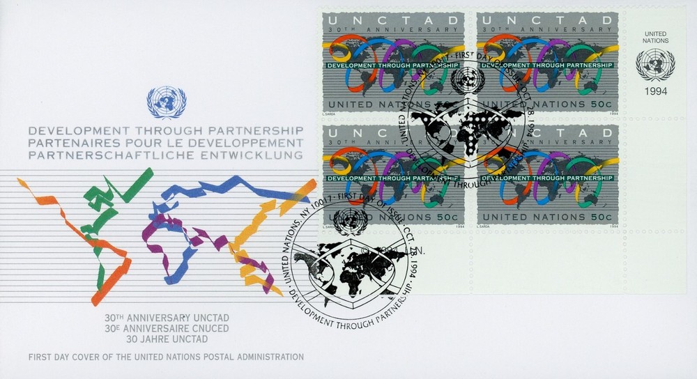 United Nations 653-654 FDC Set Development through Partnership MI4 Block