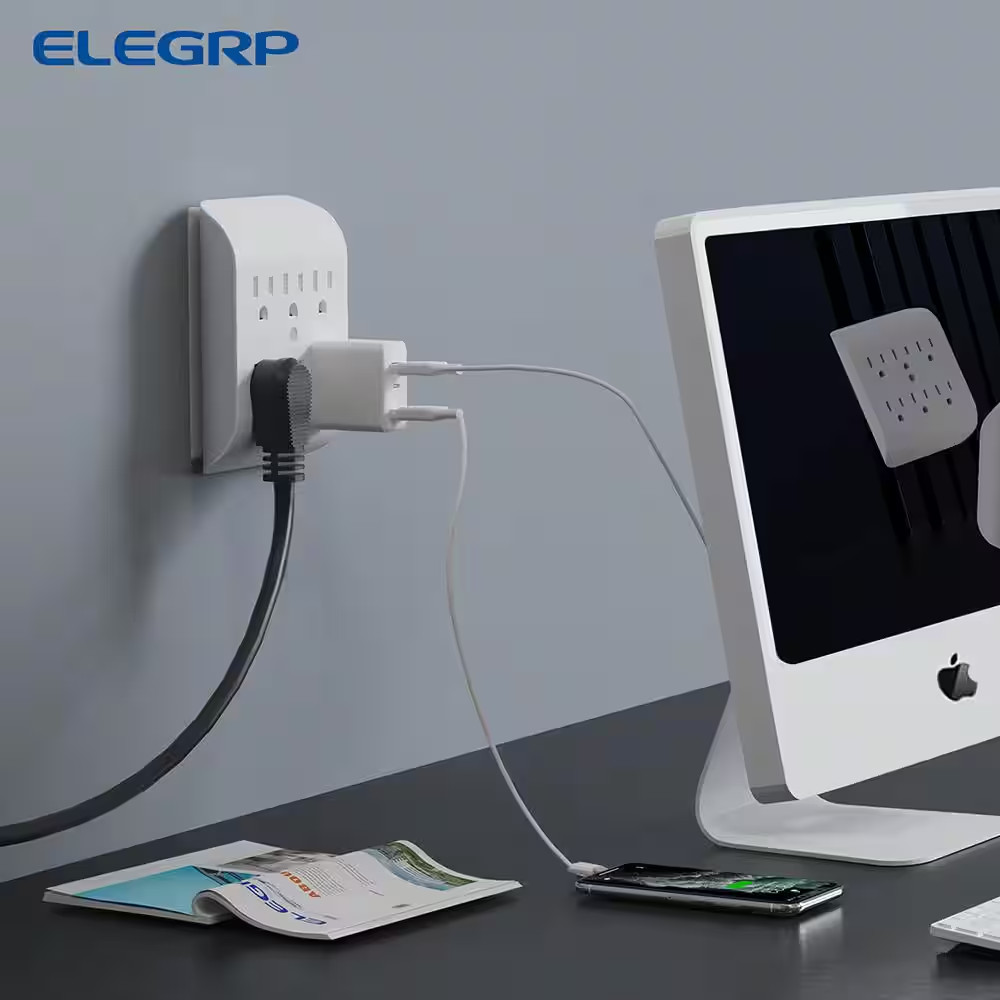 15Amp 125-Volt 6-Outlet Grounded Adapter Plug, White (2 Pack)